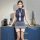 Woman modeling pxfs secretarial bodysuit skirt, air hostess style lingerie with modest yet seductive design.