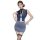 Woman modeling pxfs secretarial bodysuit skirt, air hostess style lingerie with fishnet stockings and id badge.