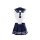 Qiaozhiqing schoolgirl jk dress set with navy skirt, white top, tie, and matching handcuff accessories.