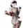 A woman wearing a white maid costume with red accents, holding a glass of milk, posing playfully against a white background.