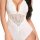 White deep v-neck lace bodysuit with sheer floral detailing, elegant and seductive lingerie for romantic nights.