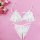 White lace thong bra set with sheer open-crotch design, delicate floral embroidery, adjustable straps, romantic pink backgrou...