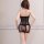 Woman wearing black qingran sensual lace bodysuit dress with sheer mesh panels and tight-fit wrap skirt, back view.