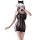 Woman wearing qingran sensual lace bodysuit dress - sheer mesh tight-fit erotic outfit with cat ears and cloud accessory.