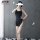 A stylish black lace chemise set featuring a backless design with a slit, perfect for women seeking elegant sleepwear or loun...