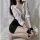 Woman wearing qingran sexy lingerie set, a tight-fit secretary ol uniform with white blouse and black skirt, posing seductive...