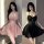 Two women wearing qingran sexy lingerie sets, featuring lace cami sleepwear dresses paired with matching bralettes and briefs...