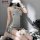 Woman modeling qingran sexy high-neck backless lace knit lingerie set – seductive mesh outfit for women, featuring side lac...