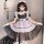 A detailed illustration of a maid costume featuring a lace apron and adjustable straps, perfect for cosplay or themed events.
