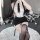 Woman wearing qingruohan milk silk bodysuit secretarial outfit, a sexy lingerie set with alluring uniform style, sitting on a...