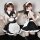 Woman modeling qingruohan maid costume lingerie set with white apron, headpiece, and black dress for role play sleepwear.