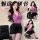 Woman modeling qingruohan seductive backless lace set with deep v-neck top and bodycon skirt.