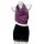 Purple halter top and black lace-trimmed mini skirt lingerie set for women.