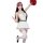 Woman in qingruohan cheerleader costume with red pom-pom, white top and skirt, green trim, thigh-highs, visor.