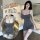 Woman modeling qingruohan womens sensual no-remove strap sleepwear set - naughty uniform style bedroom lingerie outfit in gra...