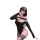 Woman wearing black qingshe lace bodysuit with off-shoulder design, thigh-high stockings, and eye mask — sensual lingerie for...
