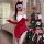 Sexy holiday lingerie dress with devil horns and heart mask, perfect for new year parties.