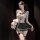 Woman wearing qingshe jk sailor outfit lingerie - seductive mesh bodysuit with nautical charm, holding plush toy.