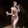 Woman in qingshe sensual lingerie set with hook-and-loop neckline, holding wine glass, wearing lace eye mask and thigh-high s...