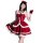 Red christmas dress with white fur trim, featuring a bow and lace details, perfect for festive occasions.
