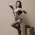 Woman modeling qingyege sensual open-crotch fishnet bodysuit – sexy mesh one-piece lingerie with cutouts and thigh-high stock...
