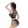 Woman modeling qingyege black mesh lingerie set with lace trim and tear-away design, sheer and body-conforming.