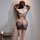 Woman wearing qingyege sexy mesh lingerie set with sheer stockings, featuring bold floral lace design and open back for seduc...