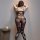 Woman wearing qingyege sheer lace bodysuit with open-crotch stockings, back view showing seductive lingerie design.