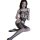 Woman wearing qingyege sheer mesh lingerie stockings, featuring transparent sensual tights with lace detailing for nightwear.