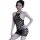 Woman modeling qingyege sheer black bodystocking with circular cutouts, a sexy transparent lingerie set for passionate nights...