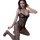Woman wearing black lace bodysuit with sheer mesh and open-crotch stockings, elegant erotic lingerie set by qingyeguo.