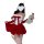 Woman in red and white christmas bunny dress with fluffy trim, holding a plush toy, wearing thigh-high stockings.