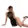 Woman posing in black sheer lace cheongsam lingerie with open-crotch design, high heels, and rose hair accessory — sensual sl...