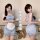 Cute japanese-style maid costume for women – sweet lace babydoll dress with adjustable straps, shown in light blue with white...