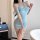Light blue qqny lace halter bodycon dress with sheer details, perfect for seductive sleepwear or date night outfits for women...