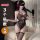 Woman modeling qqny pure allure lingerie set, a sensual leopard-print bodysuit with lace-up front and thigh-high stockings.