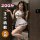 A woman poses confidently wearing a white crop top and pleated skirt, paired with thigh-high stockings. the outfit features b...