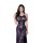 Woman wearing qqny pure allure lingerie set – elegant navy blue lace sleepwear with sheer floral detailing and halter necklin...