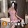 Woman modeling qqny pure allure sleepwear set in soft pink, elegant seductive lingerie with sheer fabric and cat ears.