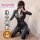 Woman in black spiderweb bodysuit, qqny pure allure sleepwear set – elegant sensual lingerie for women.