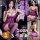 Woman modeling purple lace lingerie set with garter straps and sheer stockings; includes front, back, and side views of qqny ...