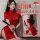 Red chinese qipao with black whip, elegant design, perfect for new year celebration.