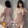 Woman modeling qqny pure allure sleepwear set – elegant rose-gold sequin lingerie with deep v-neck and open back, shown front...