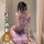 Woman modeling qqny pure allure sleepwear set – elegant purple lace lingerie, sheer bodysuit with off-shoulder design, luxury...