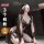 Woman kneeling in black lace lingerie and sheer robe with blindfold, wearing qqny pure allure sleepwear set for elegant seduc...
