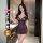 Woman wearing qqny pure allure sleepwear set – elegant purple lingerie with lace trim, silky fabric, and sensual design for l...