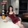 Elegant sensual sleepwear set for women, featuring a form-fitting maroon dress with halter neck design, perfect for luxury be...