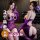 Model wearing qqny pure allure purple lace lingerie set with gloves, elegant sensual sleepwear for women.