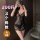 Woman wearing black lace qqny pure allure sleepwear set, elegant sensual lingerie for women, luxury bedroom wear with deep v-...