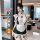 Woman modeling qqny pure allure sleepwear set – elegant black-and-white lace lingerie with apron, bows, and garters in luxury...